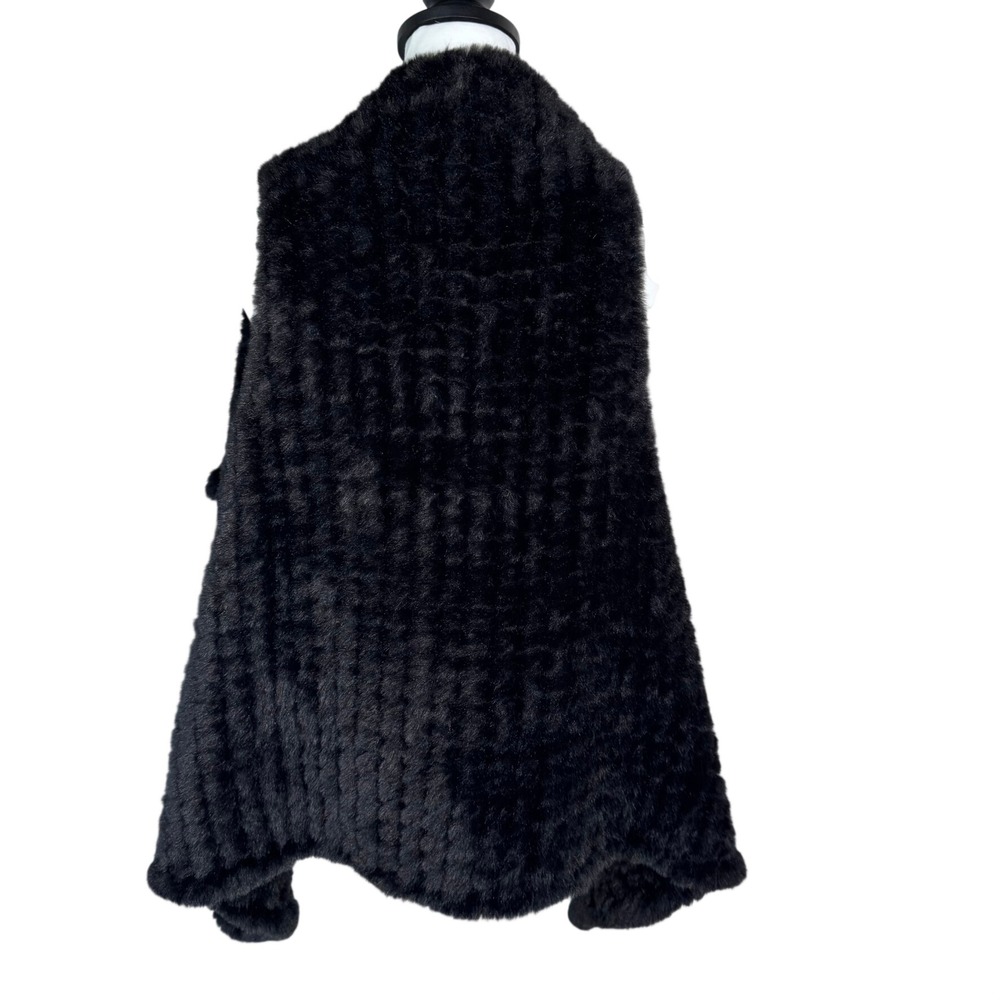 AMARYLLIS Women's XS SOFT Black Faux Fur Vest Open Front Draped Collar Layering - Picture 2 of 6